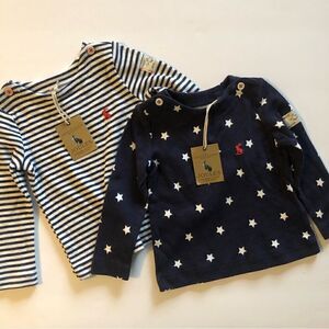 Joules set of two long sleeved tee shirts size 3-6 months navy blue and white